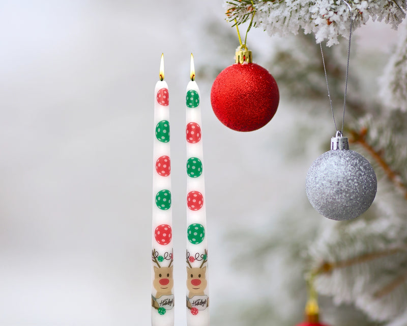 Load image into Gallery viewer, Pickleballs & Rudolph Tapered Holiday Candles
