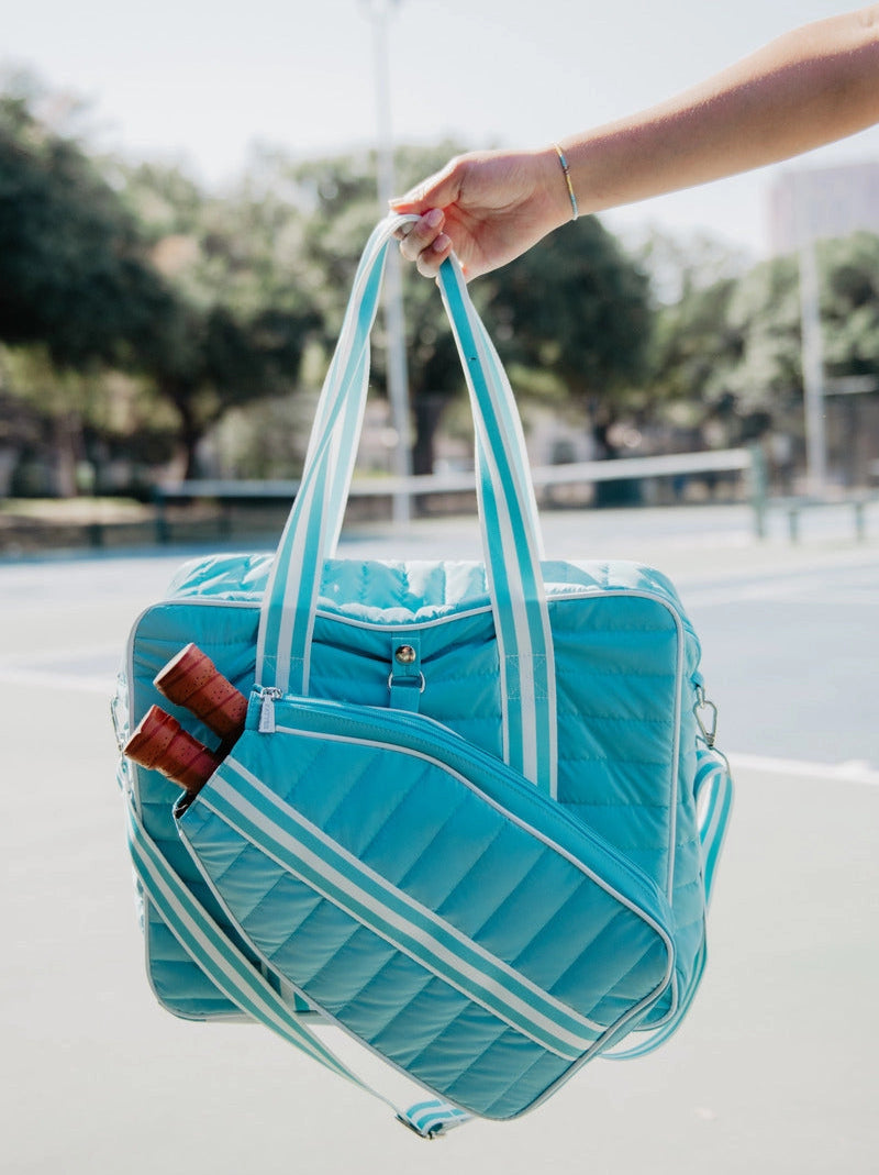 Load image into Gallery viewer, Aqua Puffer Pickleball Tote with Arm