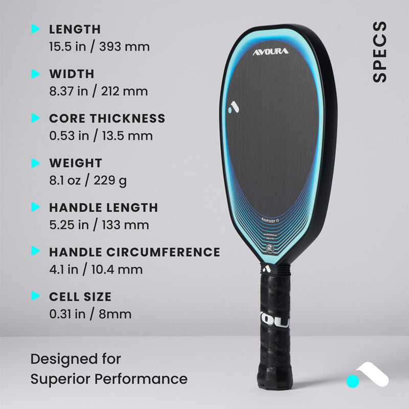 Load image into Gallery viewer, Avoura Rhapsody 13mm Pickleball Paddle - Blue Specs