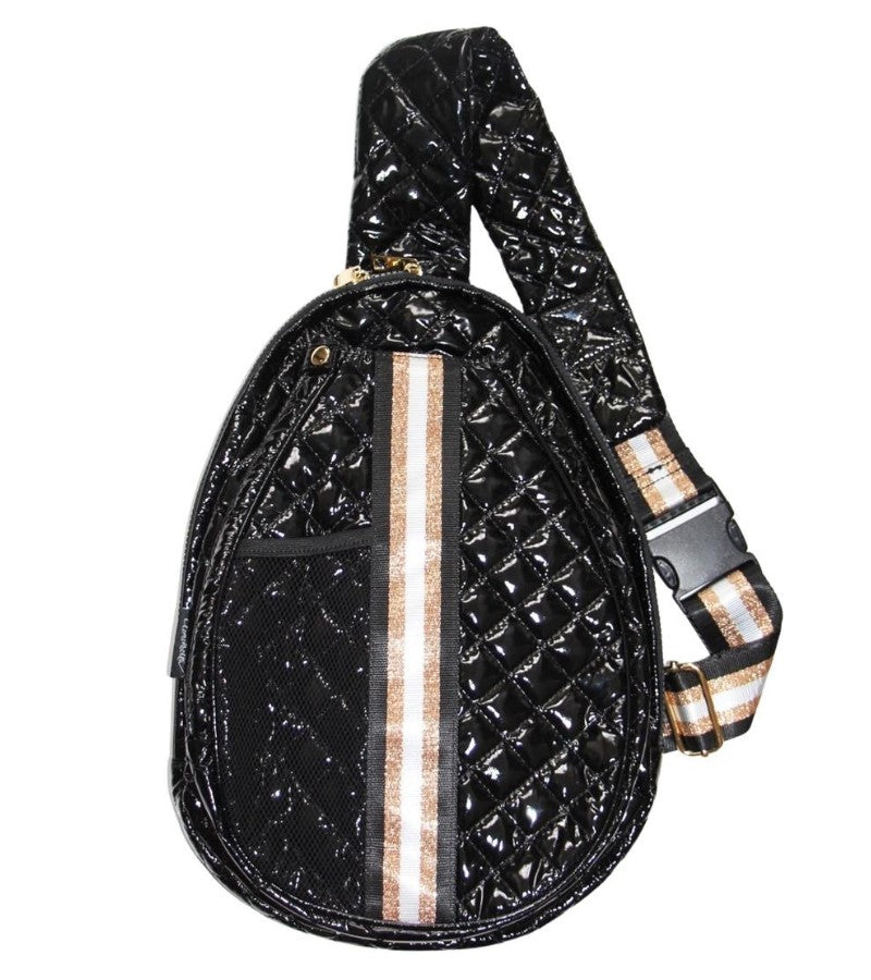 Load image into Gallery viewer, Black Patent Puffer Pickleball Sling Bag
