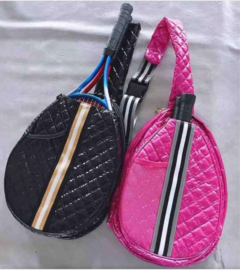 Load image into Gallery viewer, Black Patent Puffer Pickleball Sling Bag