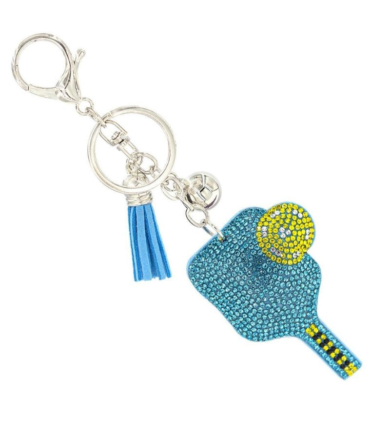 Load image into Gallery viewer, Blue Bling Crystal Pickleball Keychain