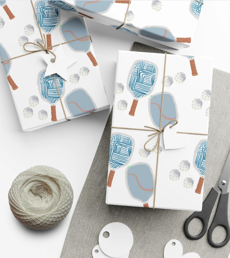 Load image into Gallery viewer, Blue Pickelball Paddle Gift Wrap Roll
