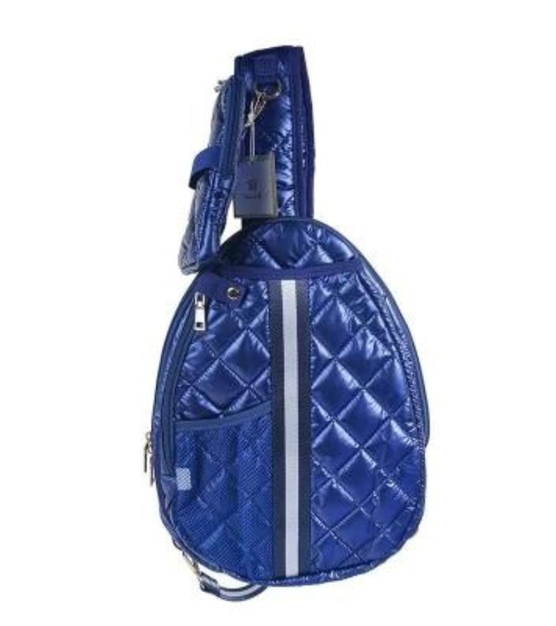 Load image into Gallery viewer, Electric Blue Patent Quilted Pickleball Sling Bag