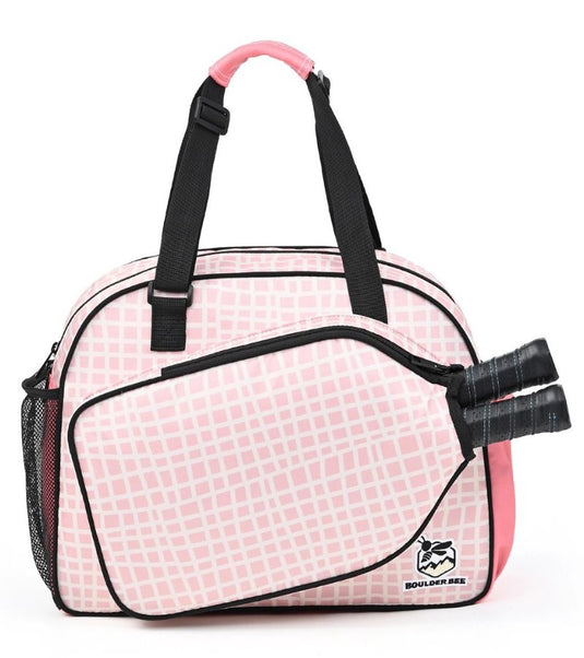 Boulder Bee Pink Plaid Pickleball Tote Bag