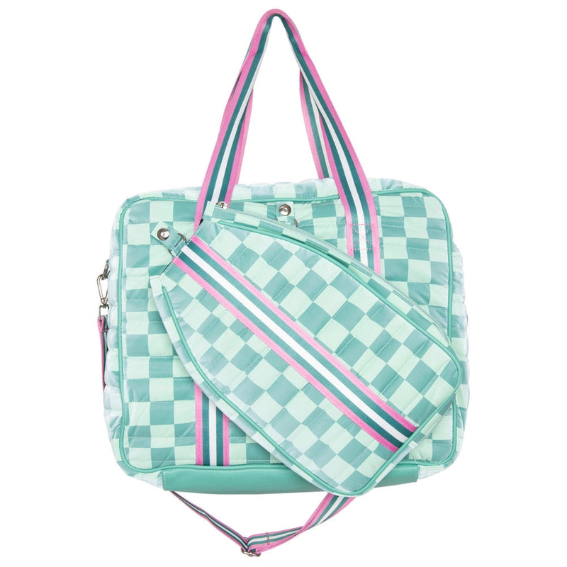 Load image into Gallery viewer, Teal Checkered Pickleball Tote Bag
