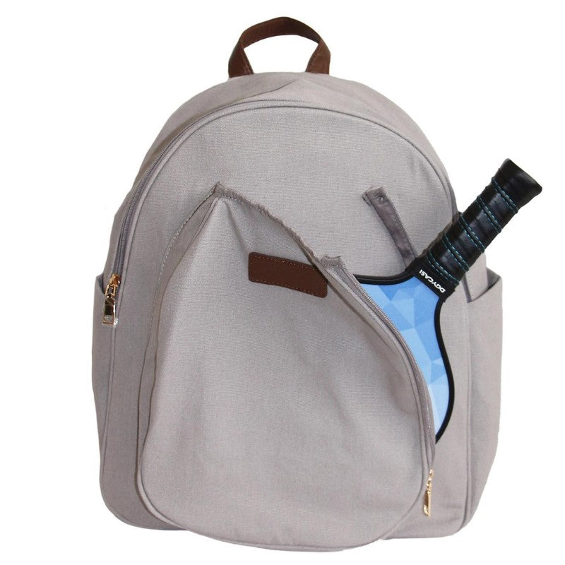 Load image into Gallery viewer, Mens Canvas Pickleball Backpack Grey - Unzippered Front Pocket with Paddle