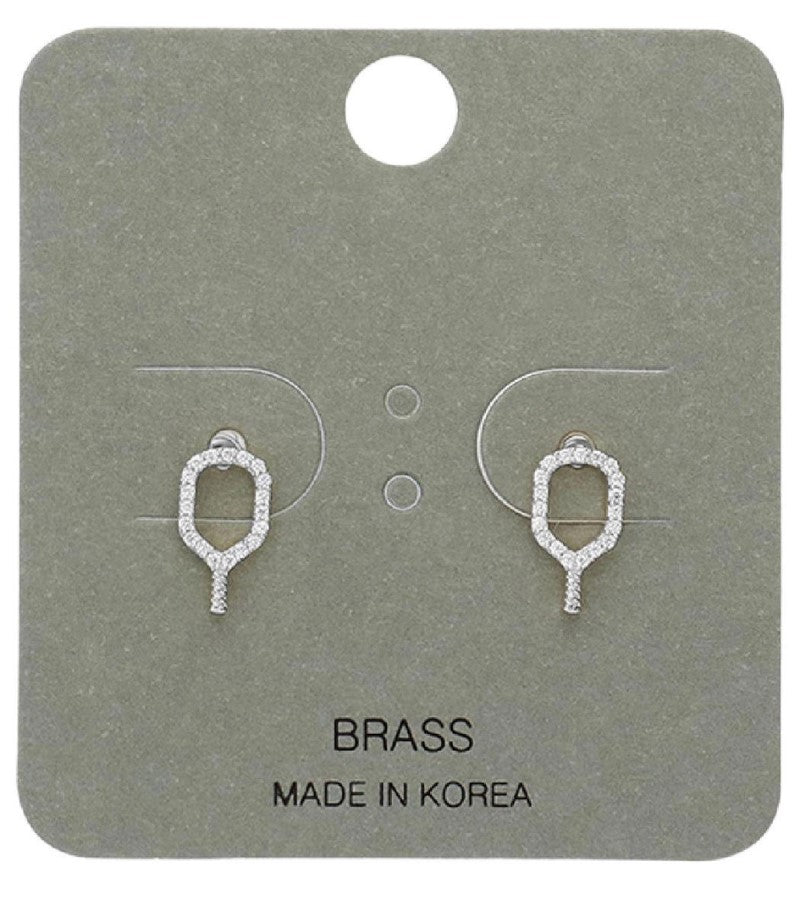 Load image into Gallery viewer, CZ Pickleball Paddle Earrings Silver