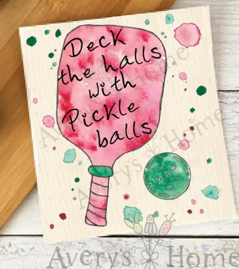 Load image into Gallery viewer, Deck the Halls with Pickleball Swedish Dishcloth