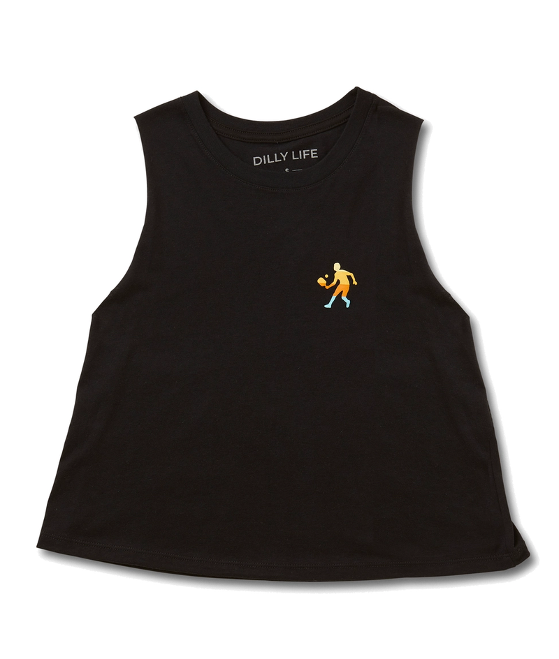 Load image into Gallery viewer, Dilly Life Cropped Pickleball Tank Womens - Black