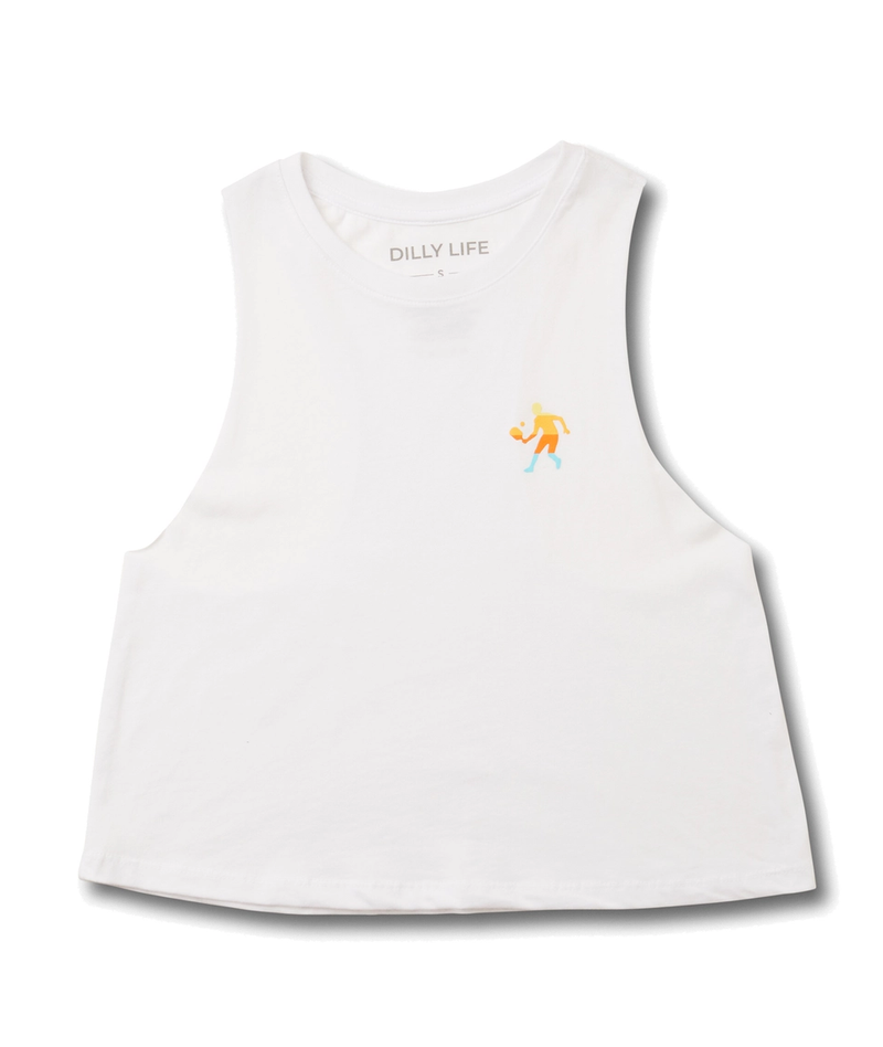 Load image into Gallery viewer, Dilly Life Cropped Pickleball Tank Womens - White