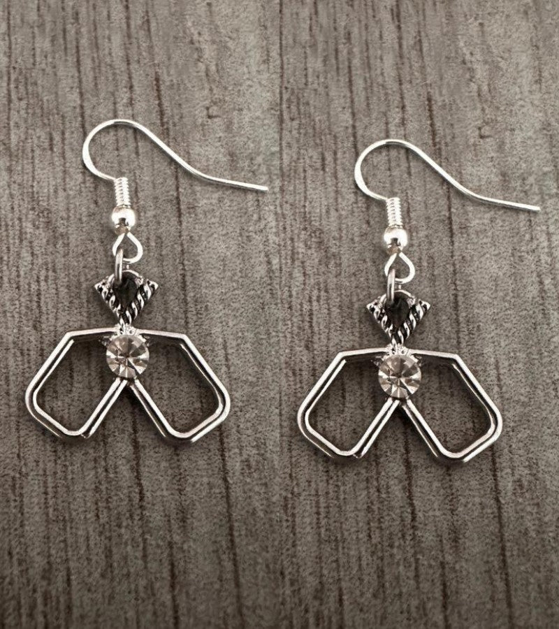 Load image into Gallery viewer, Double Paddle Pickleball CZ Dangle Earrings Silver