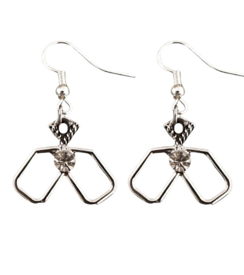 Load image into Gallery viewer, Double Paddle CZ Pickleball Dangle Earrings Silver