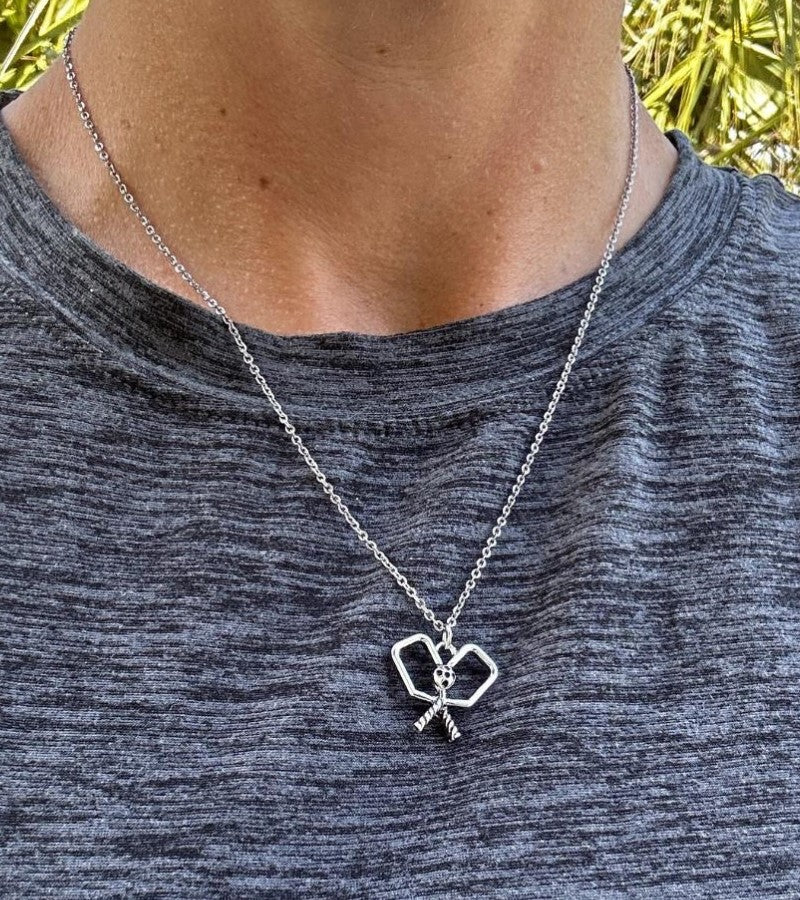 Load image into Gallery viewer, Double Paddle Charm Necklace Silver