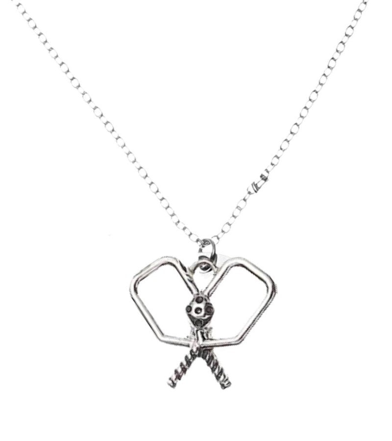 Load image into Gallery viewer, Pickleball Double Paddle Necklace Silver
