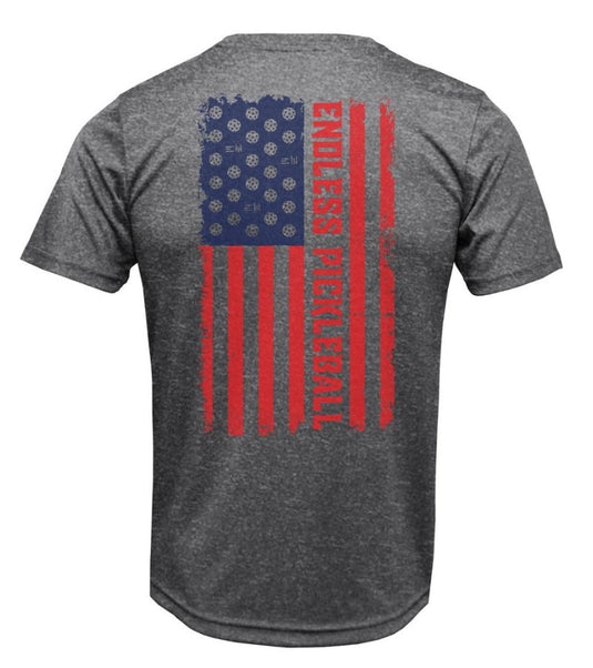 Endless Pickleball American Flag Performance Shirt Grey
