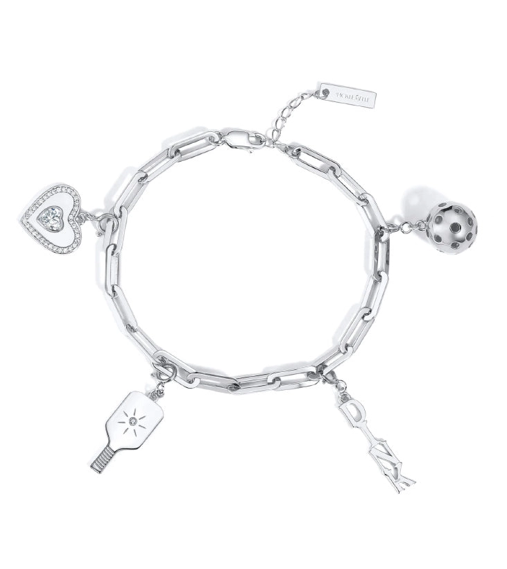 Load image into Gallery viewer, Pickleball charm bracelet sterling silver