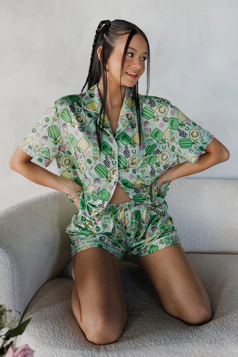 Load image into Gallery viewer, Fun & Games Satin Pickleball Pajamas
