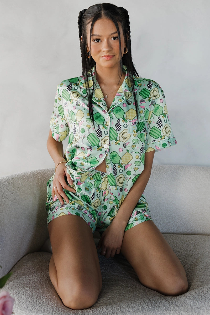 Load image into Gallery viewer, Fun & Games Pickleball Satin Pajamas Short Set