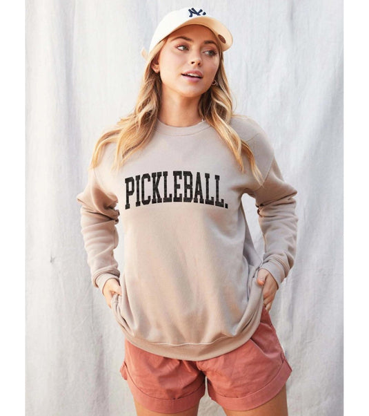 Graphic Style Pickleball Sweatshirt Tan