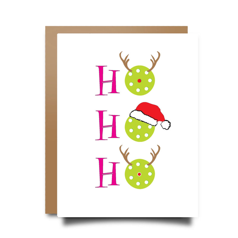 Load image into Gallery viewer, Ho Ho Ho Pickleball Christmas Card with Kraft Brown Envelope