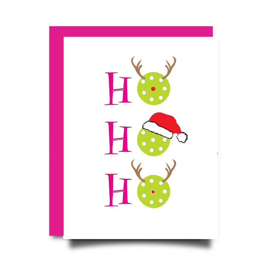 Ho Ho Ho Pickleball Christmas Card with Pink Envelope