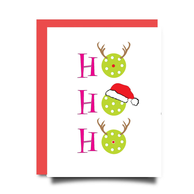 Load image into Gallery viewer, Ho Ho Ho Pickleball Christmas Card with Red Envelope
