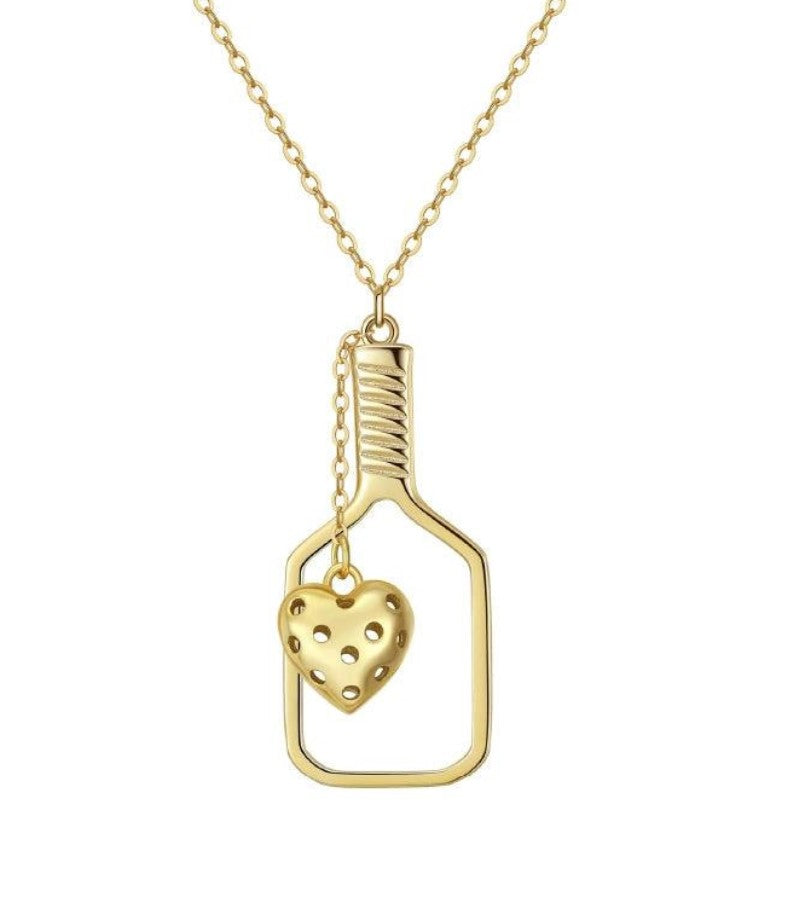 Load image into Gallery viewer, I Love Pickleball Heart Necklace Gold