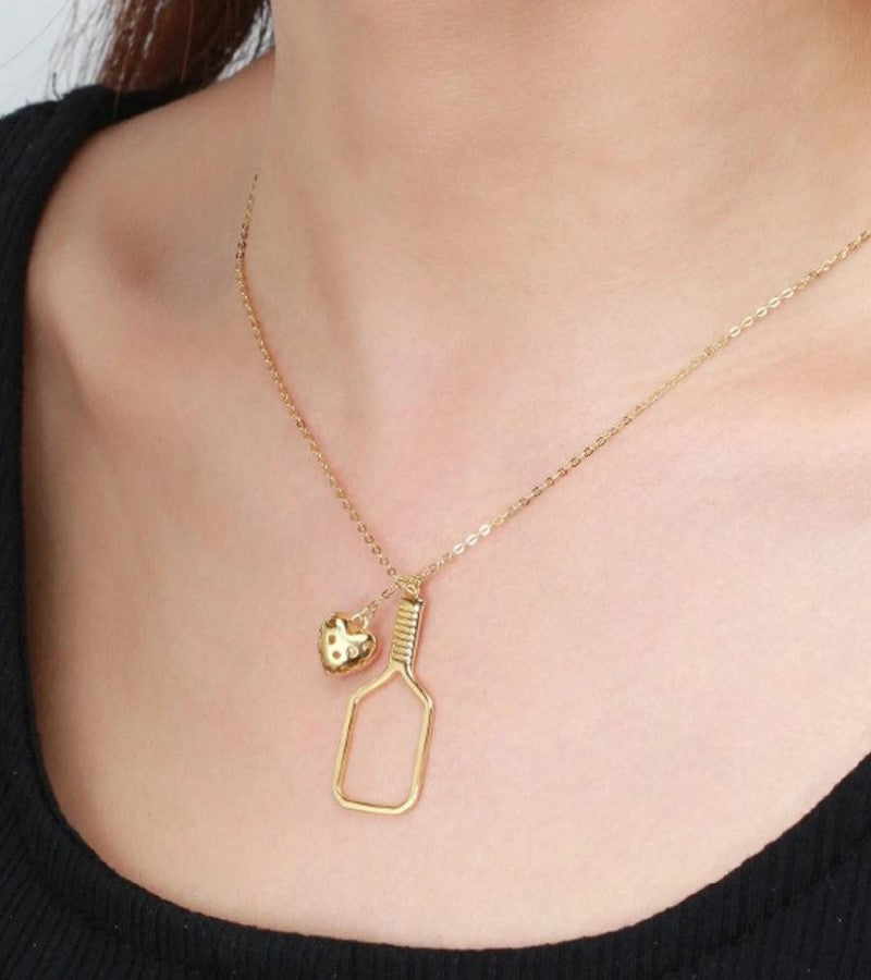 Load image into Gallery viewer, I Love Pickleball Necklace Gold
