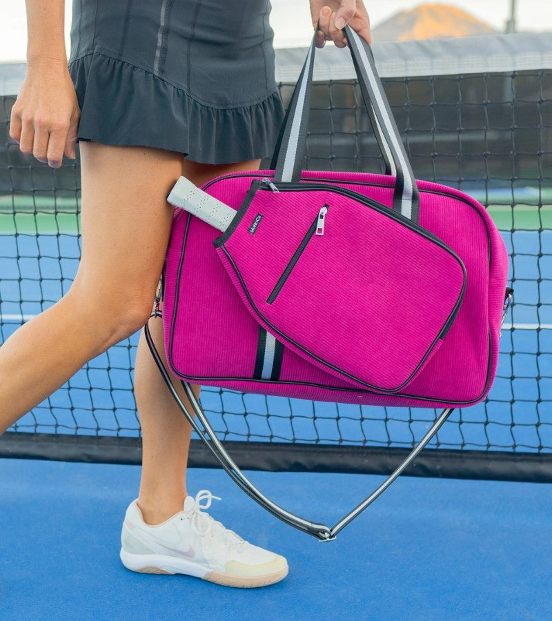 Load image into Gallery viewer, Corduroy Pickleball Tote Raspberry