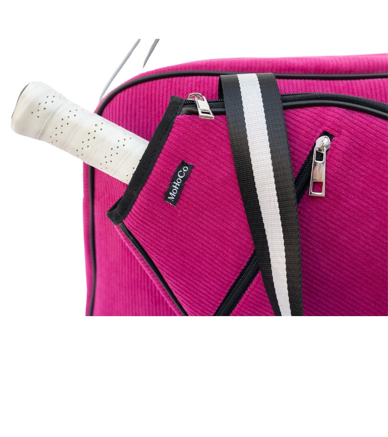 Load image into Gallery viewer, Corduroy Pickleball Tote Raspberry Detail