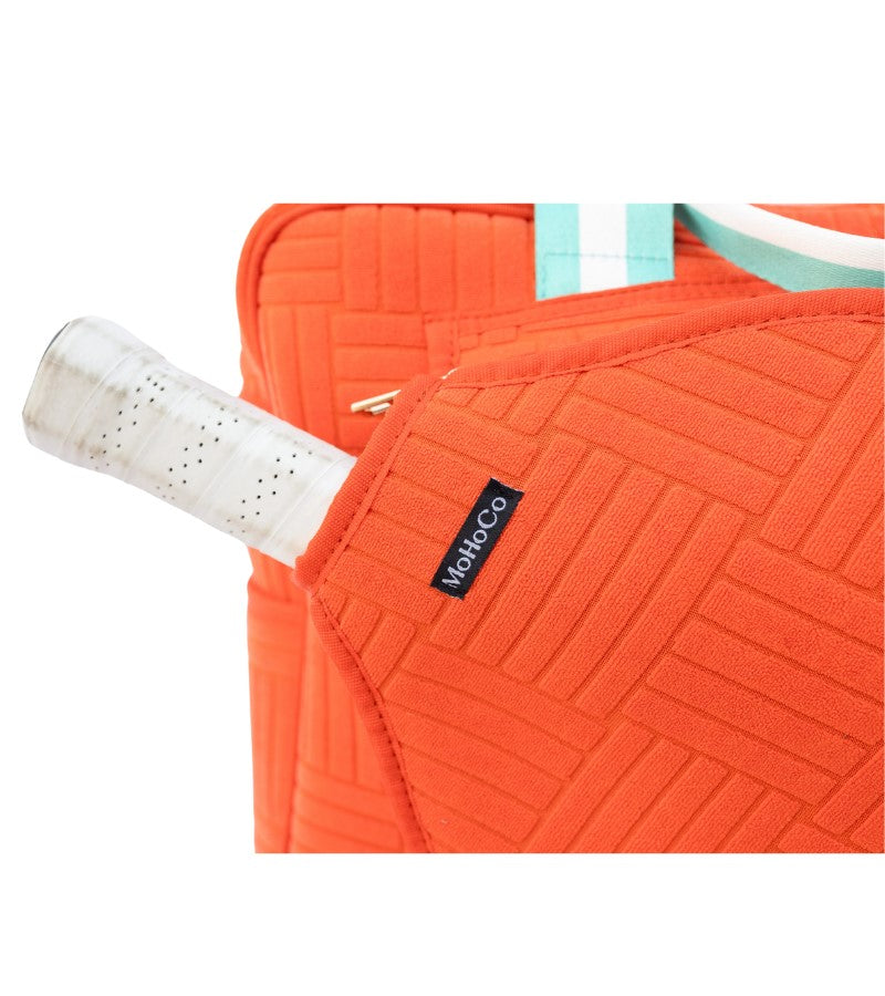 Load image into Gallery viewer, Jacquard Terry Pickleball Tote Tangerine Detail