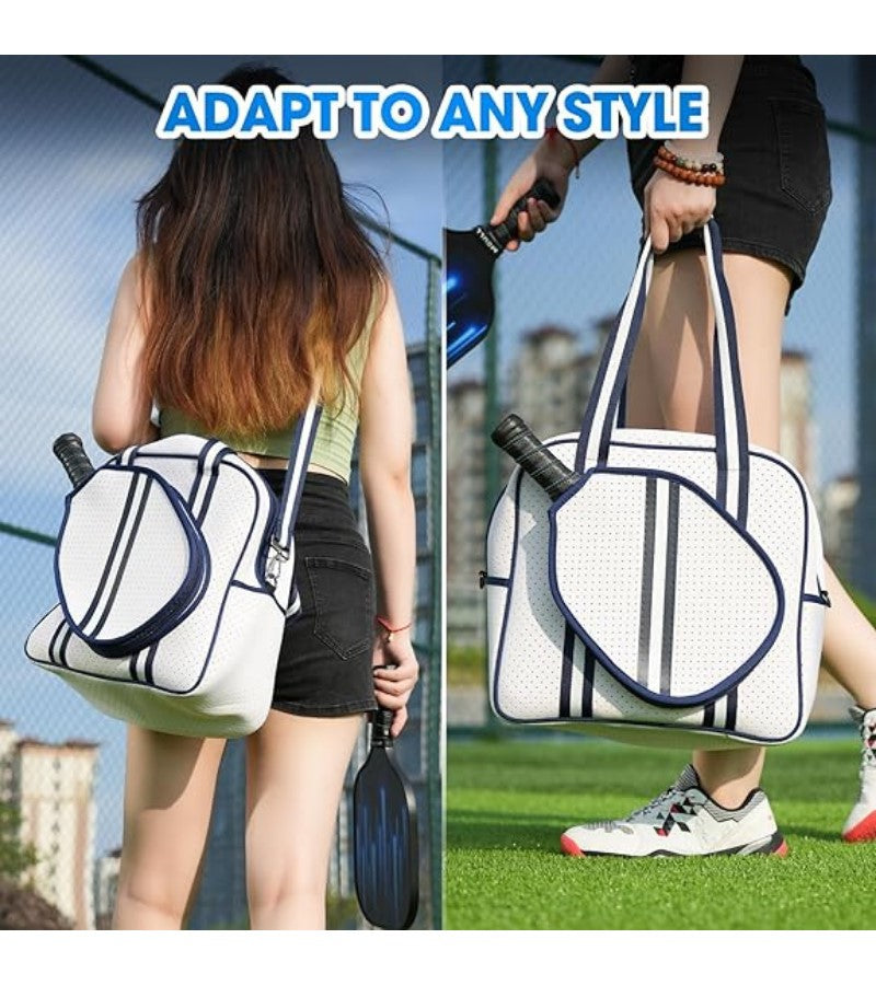 Load image into Gallery viewer, Neoprene Pickleball Tote Bag - White / Navy