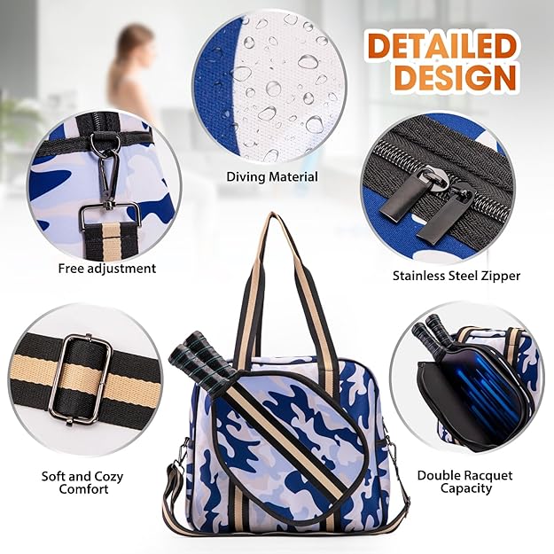 Load image into Gallery viewer, Neoprene Pickleball Bag - Blue Camo Features