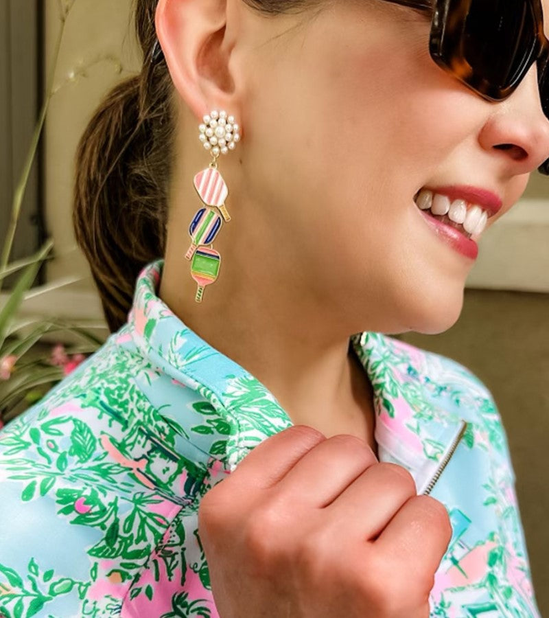 Load image into Gallery viewer, Pickleball Paddle Triple Drop Earrings
