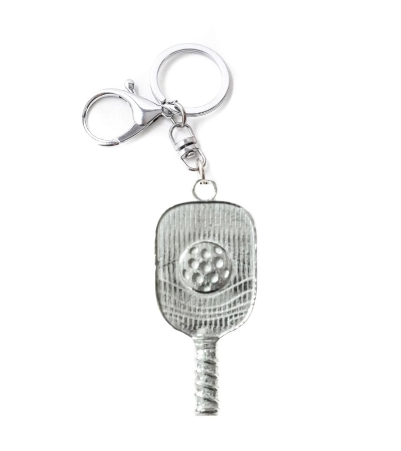Load image into Gallery viewer, Pewter Pickleball Paddle Keychain