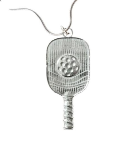 Load image into Gallery viewer, Pewter Pickleball Paddle Pendant / Charm
