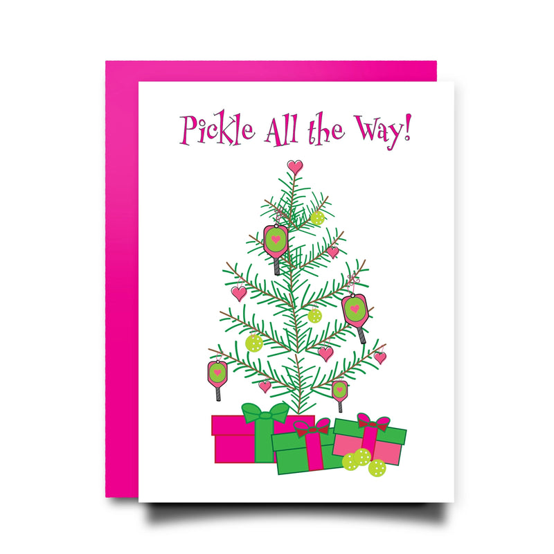 Load image into Gallery viewer, Pickle All the Way Pickleball Christmas Card - Hot Pink Envelope