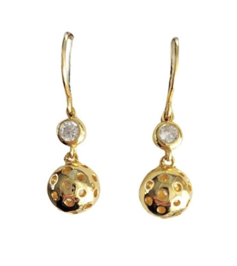 Load image into Gallery viewer, Pickleball Bling Drop Earrings Gold