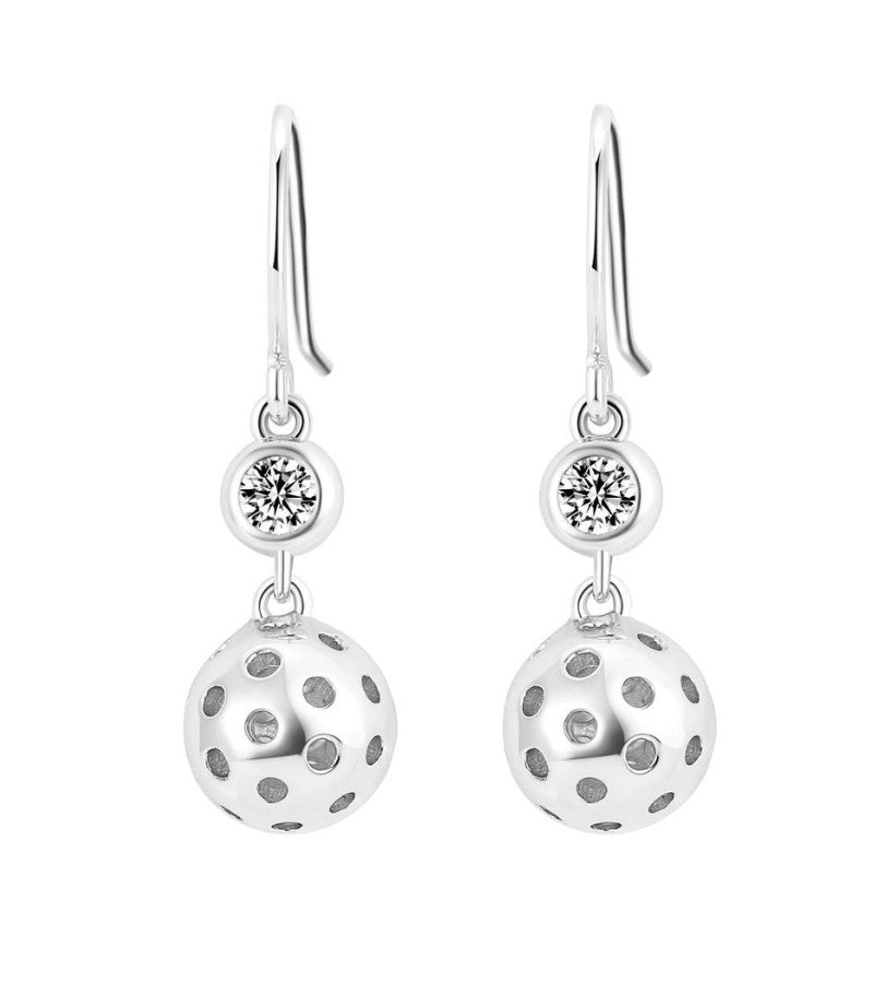 Load image into Gallery viewer, Pickleball Bling Drop Earrings Sterling Silver