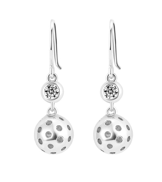 Pickleball Bling Drop Earrings Sterling Silver