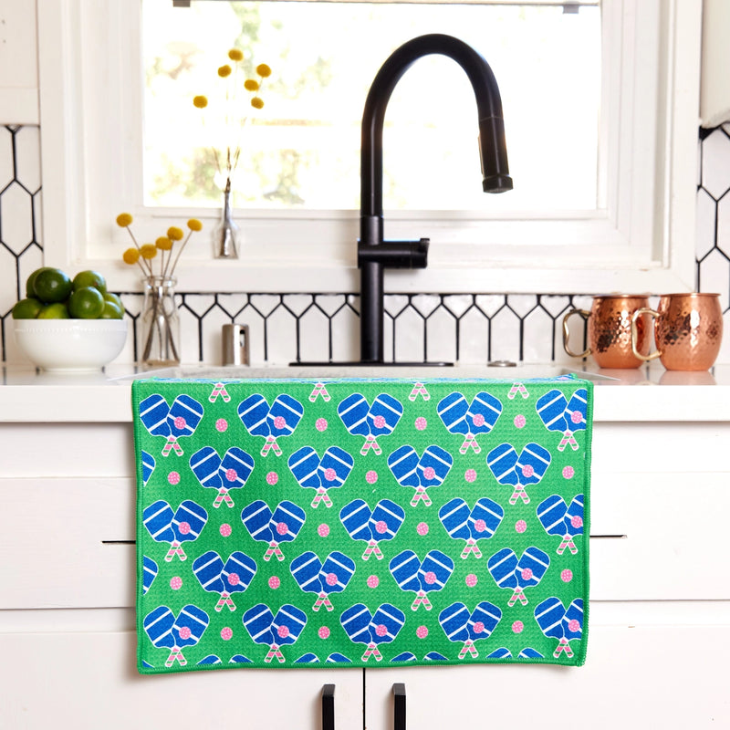 Load image into Gallery viewer, Pickleball Kitchen Towel Blue Paddles