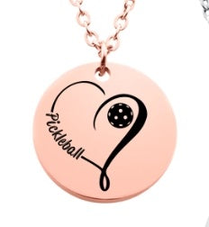 Load image into Gallery viewer, Pickleball Love Disc Charm Necklace - Rose Gold