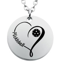 Load image into Gallery viewer, Pickleball Love Disc Charm Necklace - Silver