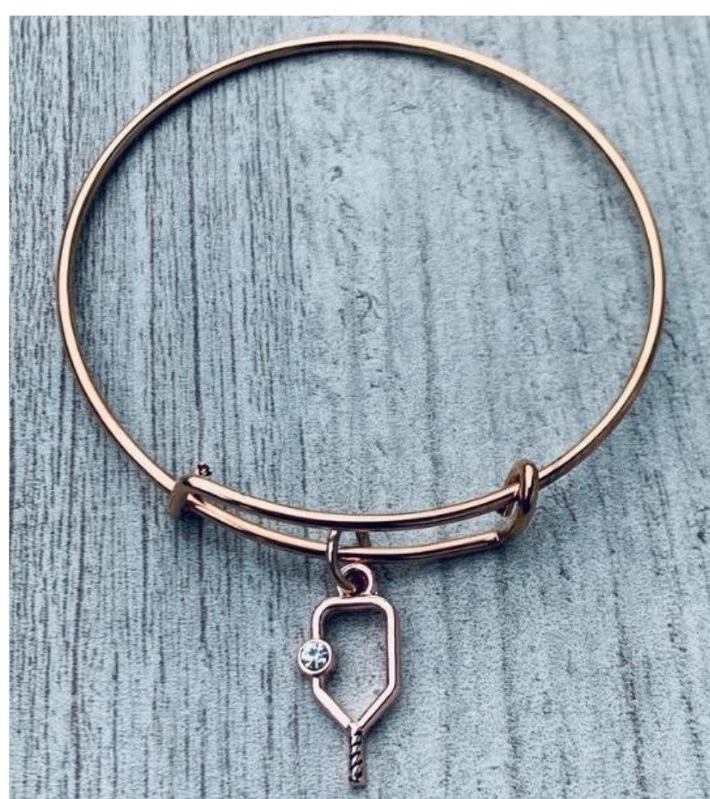 Load image into Gallery viewer, Pickleball Paddle Bangle Bracelet - Rose Gold