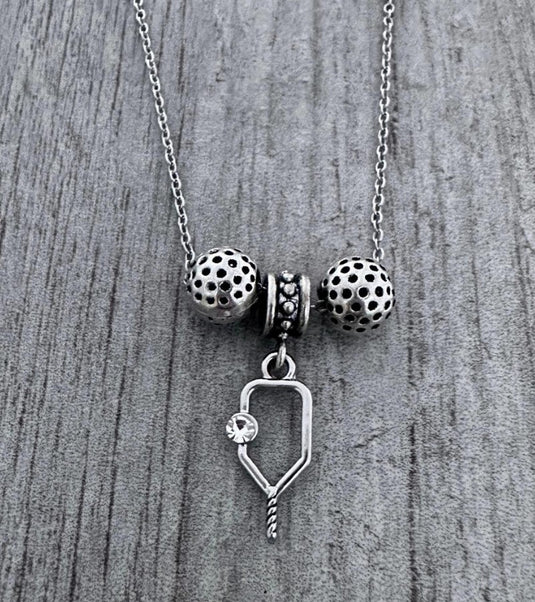 Pickleball Paddle Beaded Charm Necklace