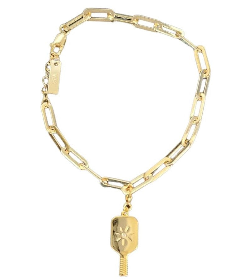 Load image into Gallery viewer, Pickleball Paddle Charm with Clip Link Bracelet Gold