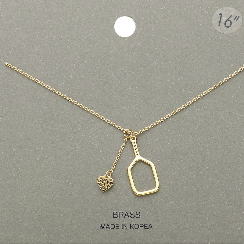 Load image into Gallery viewer, Pickleball Paddle Heart Ball Necklace Gold