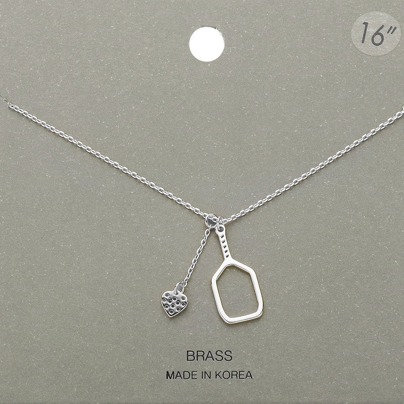 Load image into Gallery viewer, Pickleball Paddle with Heart Ball Necklace Silver