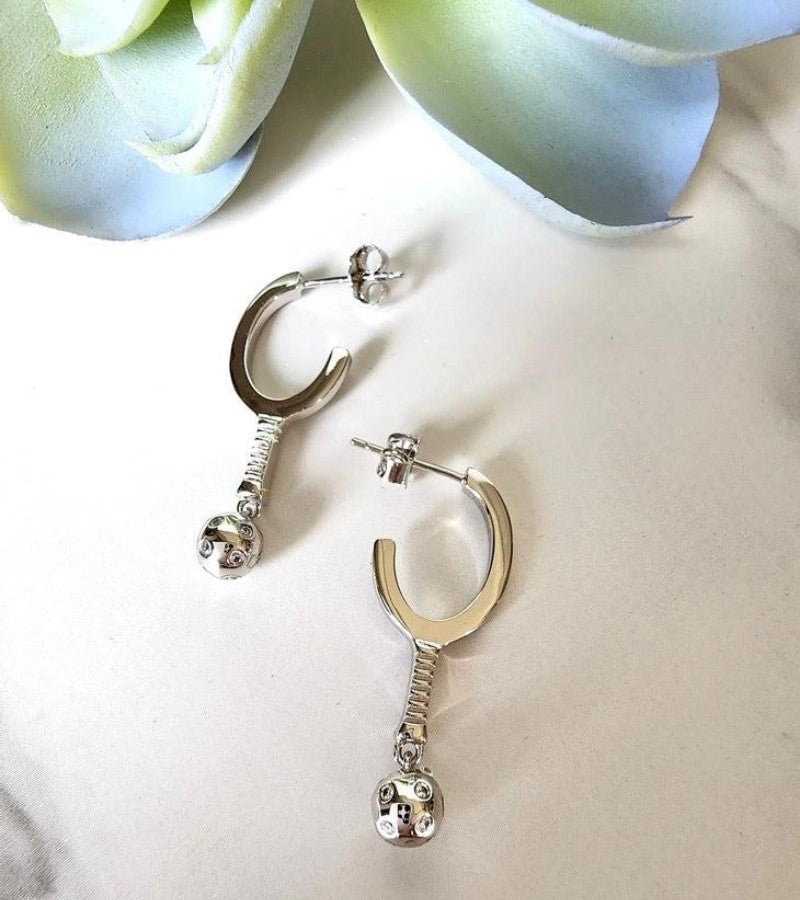Load image into Gallery viewer, Pickleball Paddle Hoop Earrings Silver